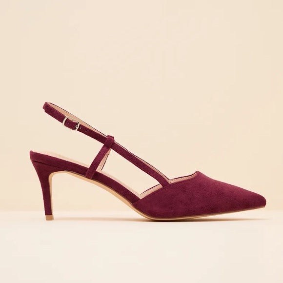 Lulus Cadey Burgundy Suede Pointed-toe Slingback Pumps Red - Size 8.5 - Picture 4 of 6